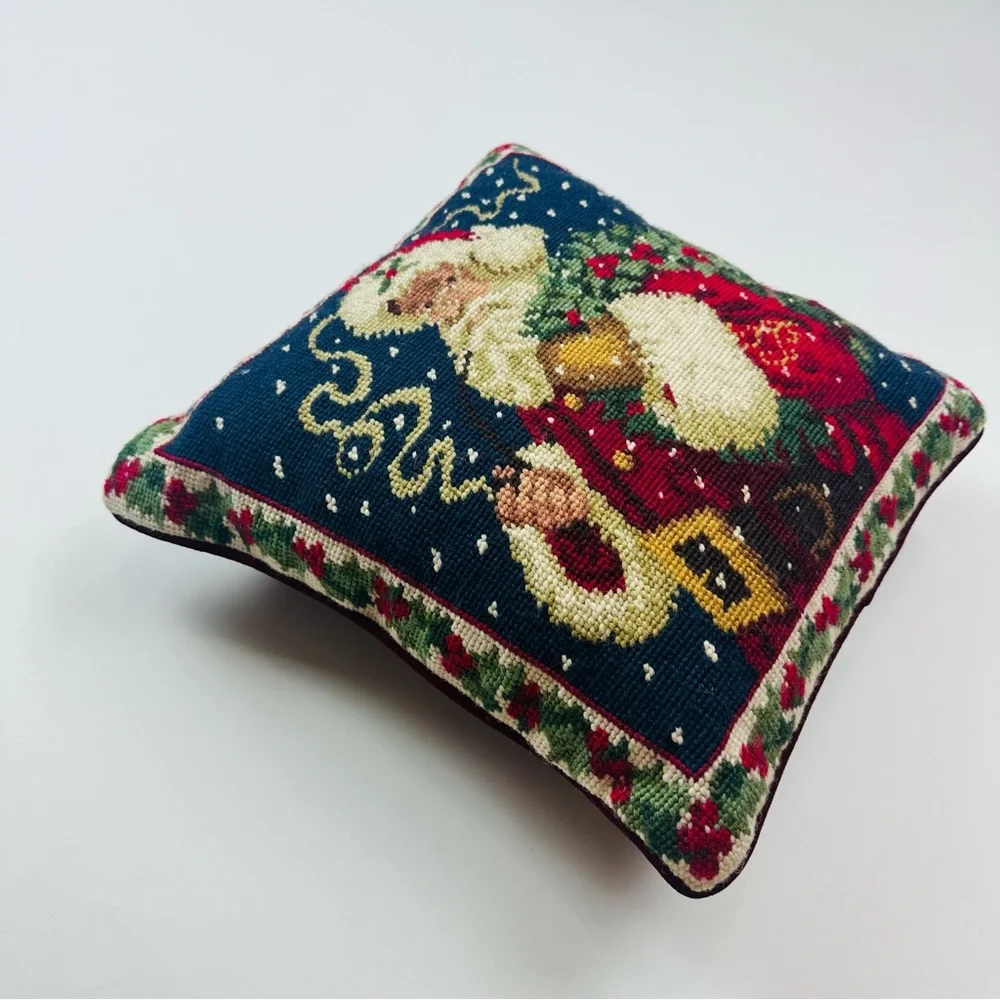 Christmas Santa Claus Needlepoint Accent Pillow 12 x 12 inches